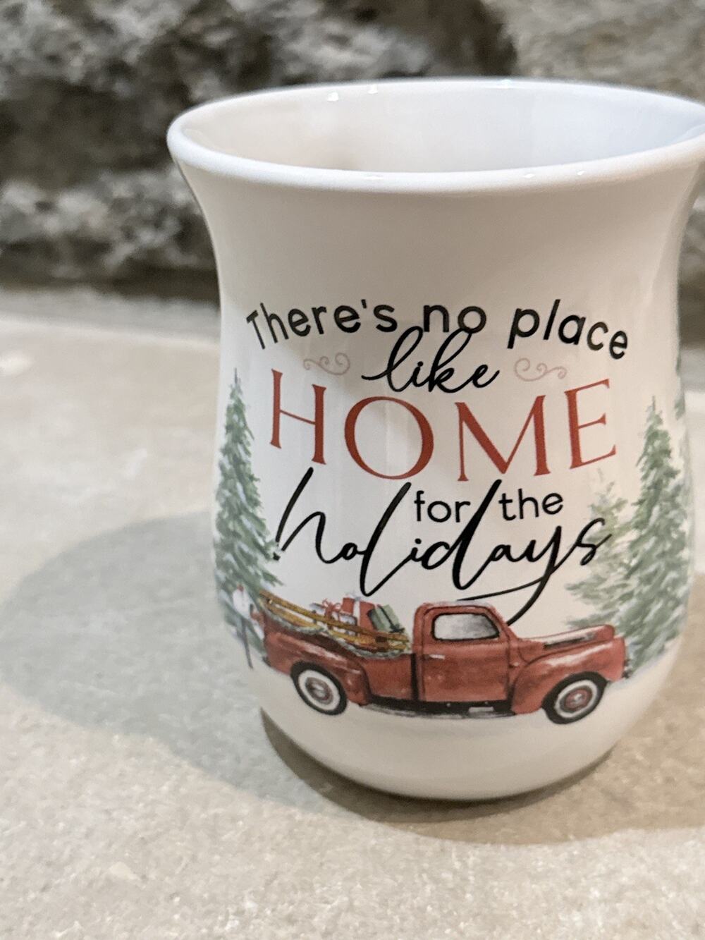 P. Graham Dunn Coffee Mug Hand Warmer "Holidays" Red Truck Cozy Cup 16 oz.